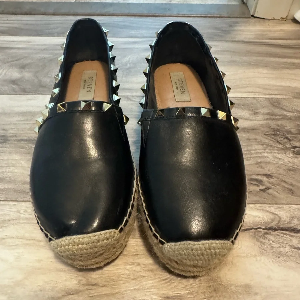 Steven NY Black Espadrille Flats with Studded Detail - Picture 2 of 3